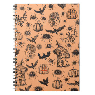 Halloween Witch Silhouette: Cartoon Pattern. Notebook