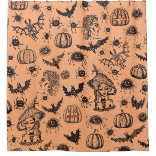 Halloween Witch Silhouette: Cartoon Pattern. Shower Curtain