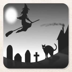 HALLOWEEN WITCH SILHOUETTE SQUARE PAPER COASTER