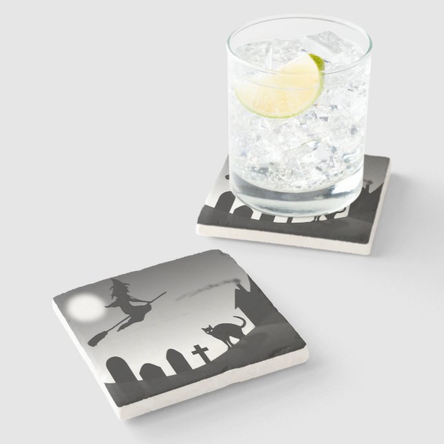HALLOWEEN WITCH SILHOUETTE STONE COASTER (Side)
