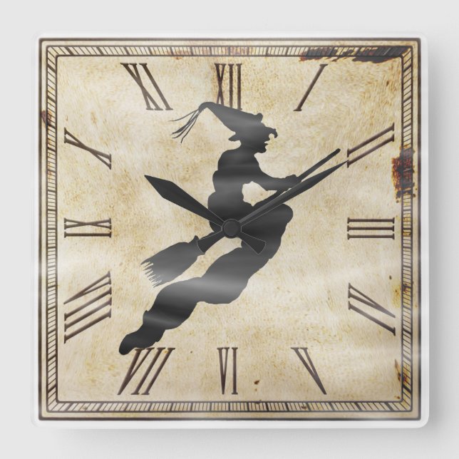 Halloween Witch Silhouette | Vintage Clock Face (Front)