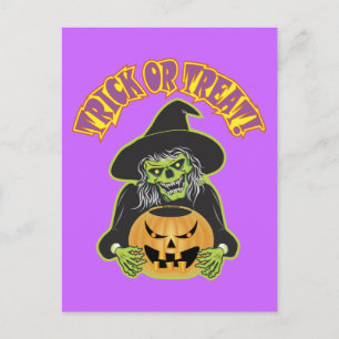 Halloween Witch Skull Postcard