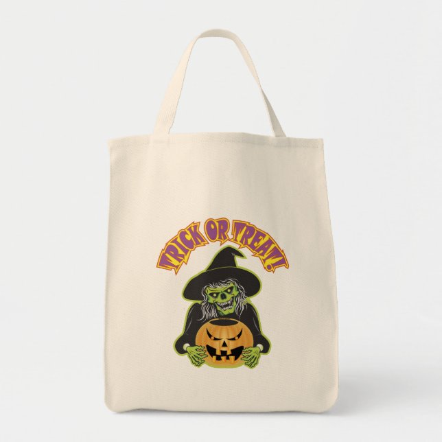 Halloween Witch Skull Tote Bag (Front)