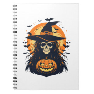 Halloween Witch Skull with Jack O Lantern Pumpkin Notebook