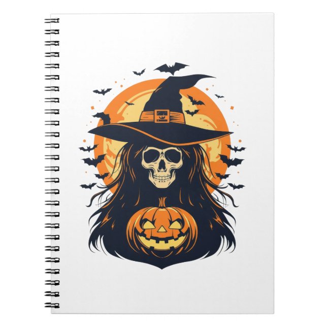 Halloween Witch Skull with Jack O Lantern Pumpkin  Notebook (Front)