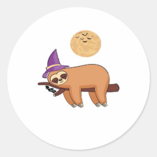Halloween Witch Sloth Oversized T-Shirt Classic Round Sticker