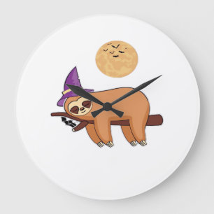 Halloween Witch Sloth Oversized T-Shirt Large Clock