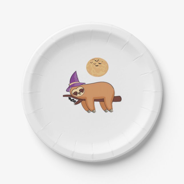 Halloween Witch Sloth Oversized T-Shirt Paper Plate (Front)