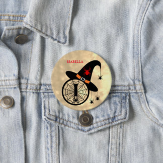 Halloween Witch Spider Monogram I Custom Name 7.5 Cm Round Badge
