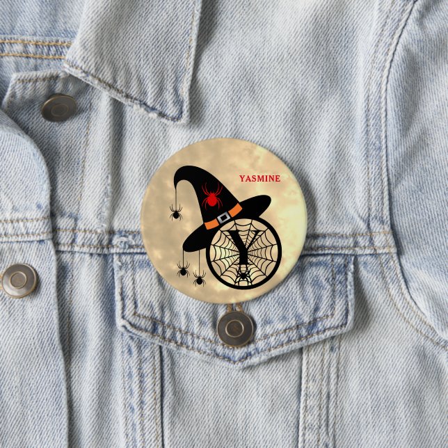 Halloween Witch Spider Monogram Y Custom Name 7.5 Cm Round Badge (In Situ)