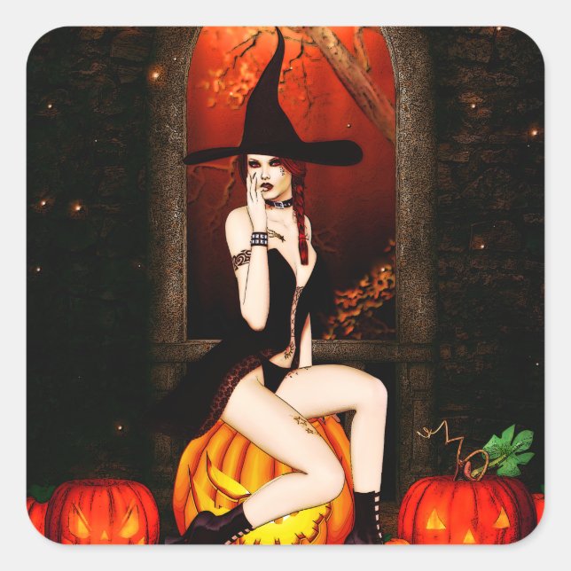 Halloween Witch Square Sticker (Front)