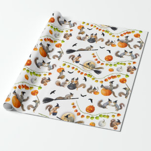 Halloween Witch Squirrels Wrapping Paper