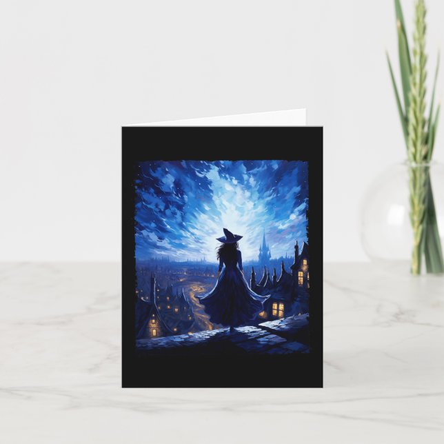 Halloween Witch Starry Night Van Gogh Aesthetic Pa Card (Front)