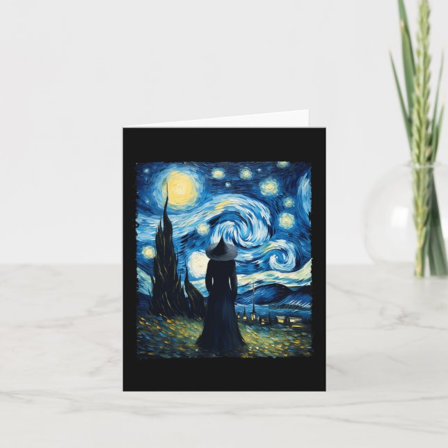 Halloween Witch Starry Night Van Gogh Aesthetic Pa Card (Front)