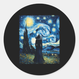 Halloween Witch Starry Night Van Gogh Aesthetic Pa Classic Round Sticker