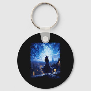 Halloween Witch Starry Night Van Gogh Aesthetic Pa Key Ring