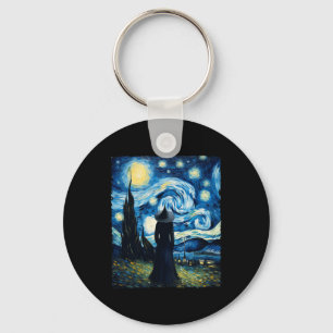 Halloween Witch Starry Night Van Gogh Aesthetic Pa Key Ring