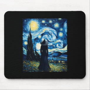 Halloween Witch Starry Night Van Gogh Aesthetic Pa Mouse Mat