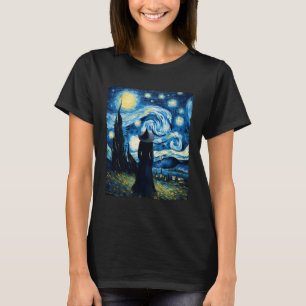 Halloween Witch Starry Night Van Gogh Aesthetic Pa T-Shirt