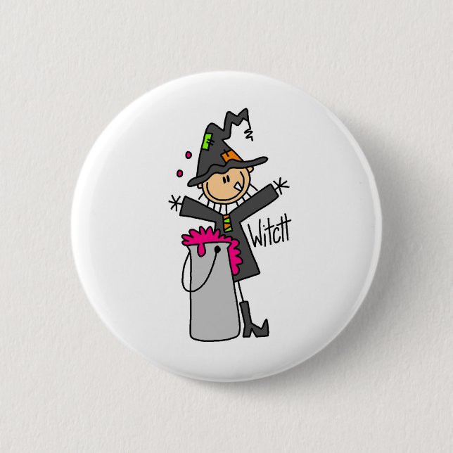 Halloween Witch Stick Figure Button (Front)