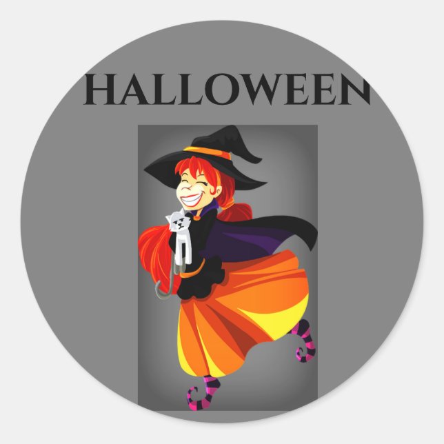Halloween witch stickers. classic round sticker (Front)