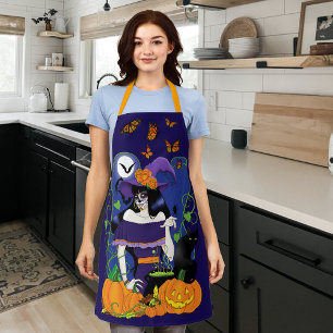 Halloween Witch Sugar Skull Apron