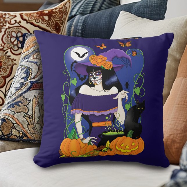 Halloween Witch Sugar Skull Cushion (Creator Uploaded)
