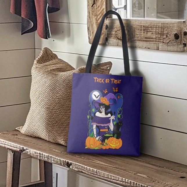 Halloween Witch Sugar Skull Tote Bag (Creator Uploaded)