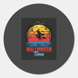 Halloween Witch Sunset Vector Classic Round Sticker