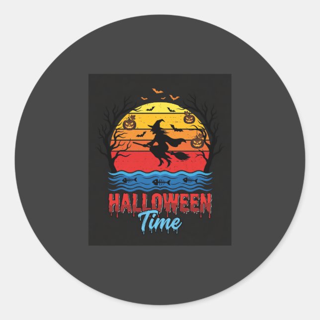 Halloween Witch Sunset Vector Classic Round Sticker (Front)