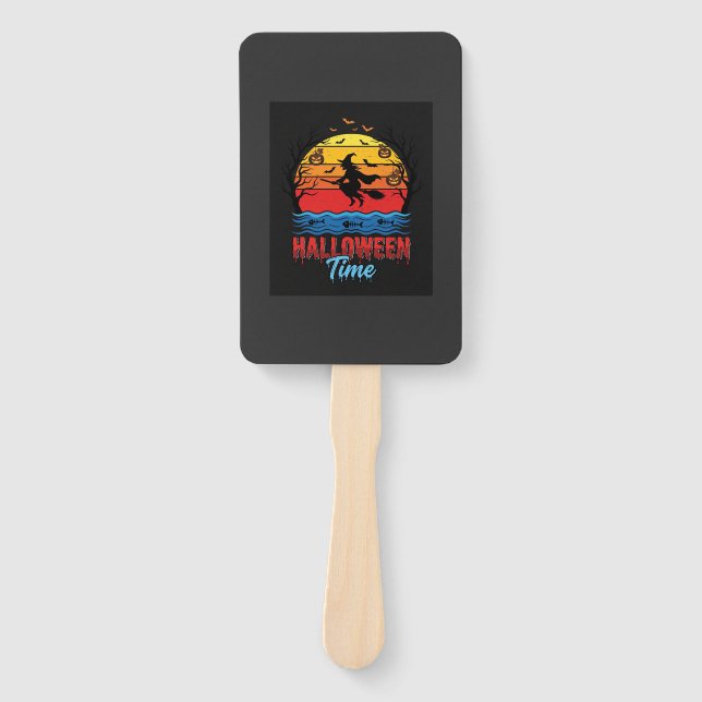 Halloween Witch Sunset Vector Hand Fan (Front)