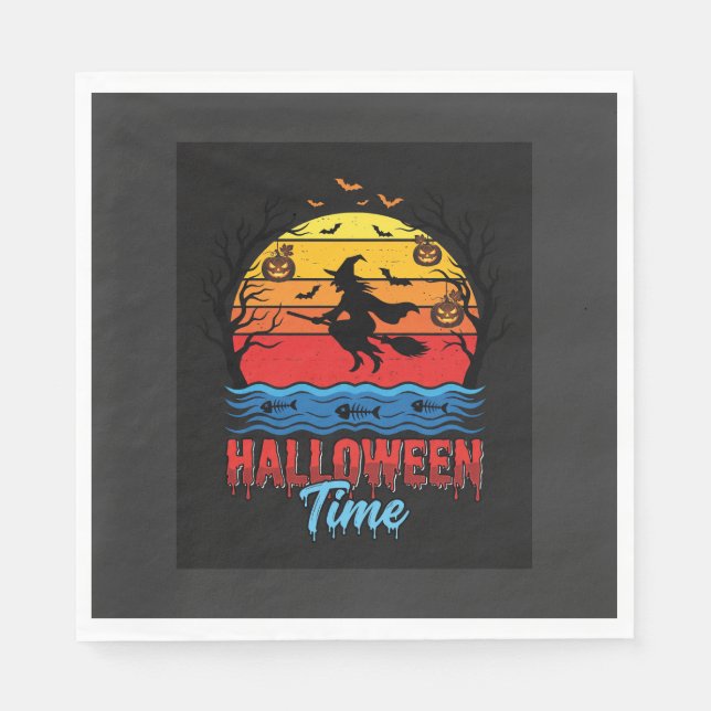 Halloween Witch Sunset Vector Napkin (Front)