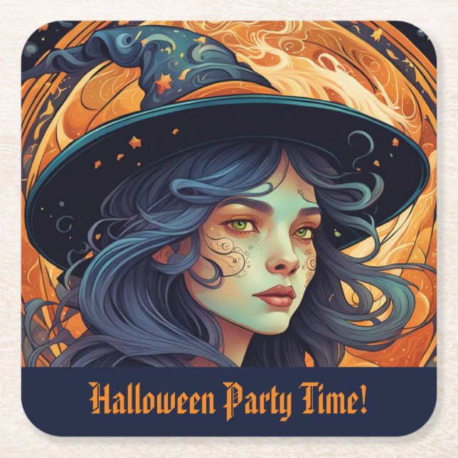 Halloween Witch Theme Party Square Paper Coaster (Front)