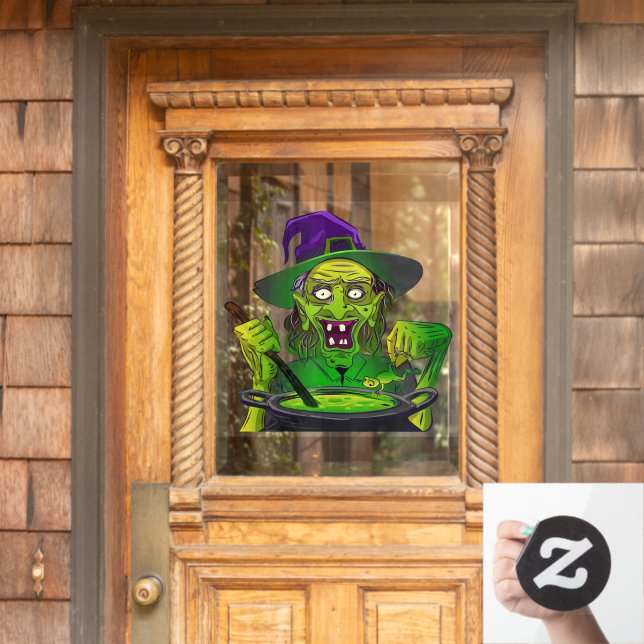 Halloween Witch Toad Frog Soup Window Cling (Home Door)