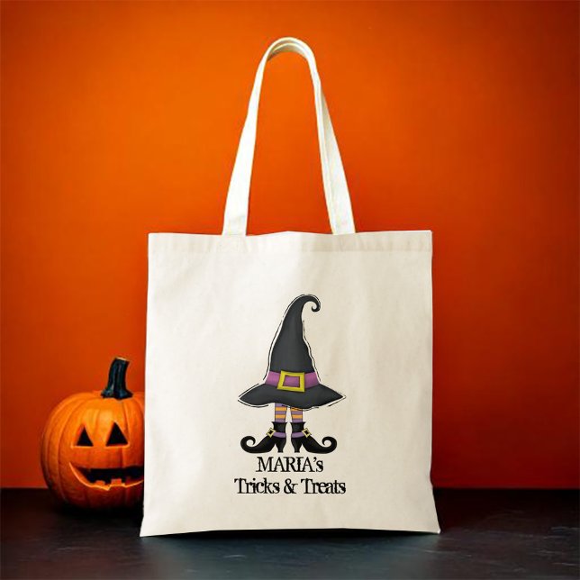 Halloween Witch Trick Or Treat Custom Tote Bag (Cute Witch Halloween Trick or treat tote bag)