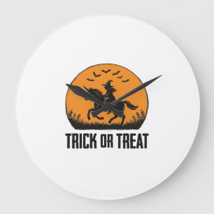 Halloween Witch Trick Or Treat Vintage Moon_1 Large Clock