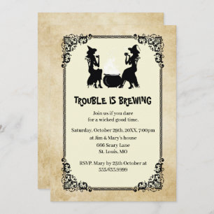 Halloween Witch Trouble Is Brewing Party Invitation