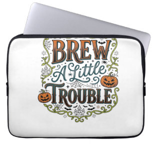 Halloween Witch Typography Brew A Little Trouble_1 Laptop Sleeve
