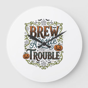 Halloween Witch Typography Brew A Little Trouble_1 Large Clock