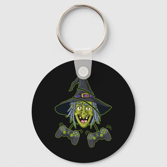 Halloween Witch Video Gamer Controllers Boys Kids  Key Ring (Front)