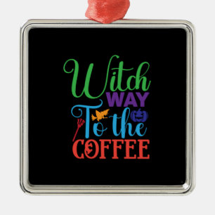Halloween Witch Way To The Coffee Metal Tree Decoration