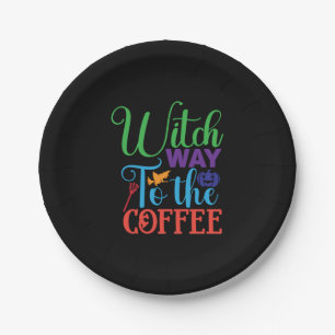 Halloween Witch Way To The Coffee Paper Plate