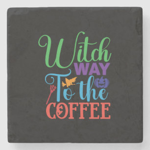 Halloween Witch Way To The Coffee Stone Coaster