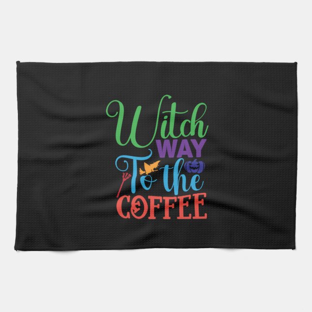 Halloween Witch Way To The Coffee Tea Towel (Horizontal)