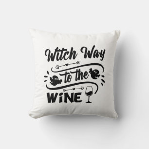 Halloween Witch Way To The Wine Birthday Cushion