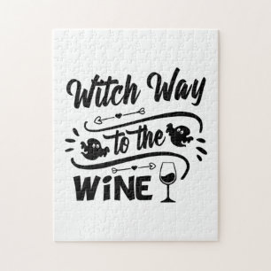 Halloween Witch Way To The Wine Birthday Jigsaw Puzzle