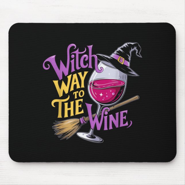 Halloween Witch Way To The Wine Funny Witch Wine L Mouse Mat (Front)