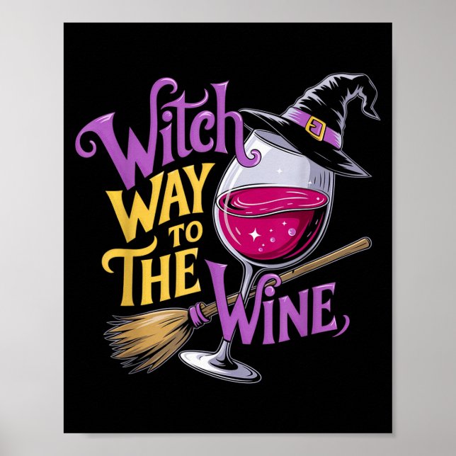 Halloween Witch Way To The Wine Funny Witch Wine L Poster (Front)
