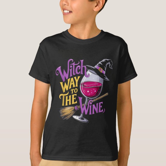 Halloween Witch Way To The Wine Funny Witch Wine L T-Shirt (Front)