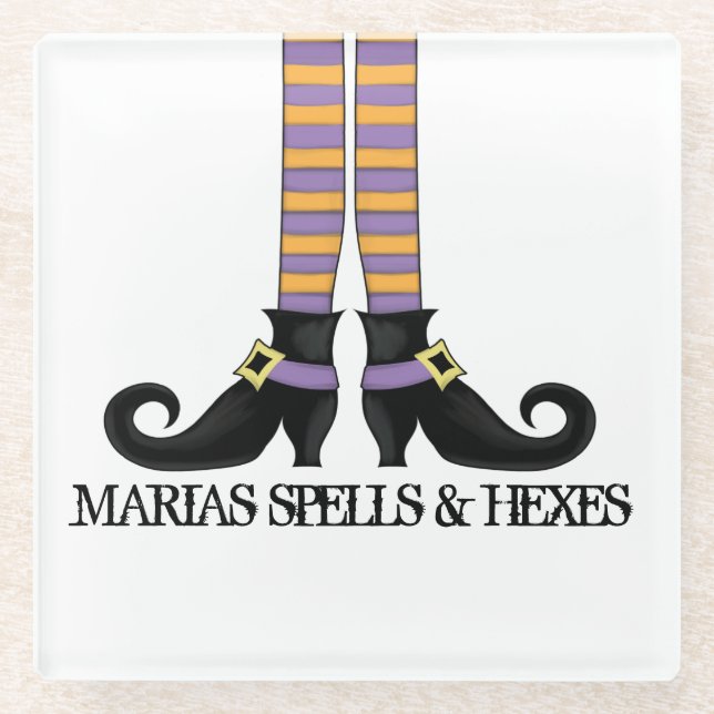 Halloween Witch Whimsical Fun Colourful Shoes Glass Coaster (Front)